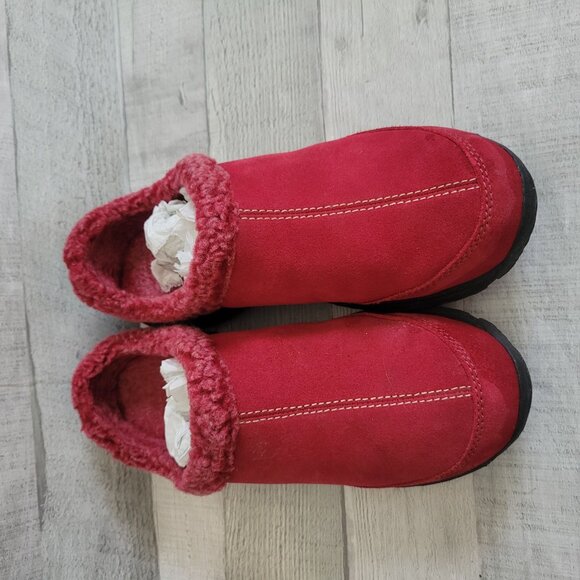 Lands End Womens Chalet Clogs Rich Red Size 6.5 Medium Suede & Fleece Slip-On Sh - Picture 7 of 9